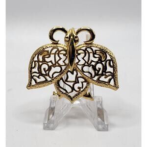 Vintage Gold Tone Filigree Butterfly Brooch Pin Insect Motif Statement